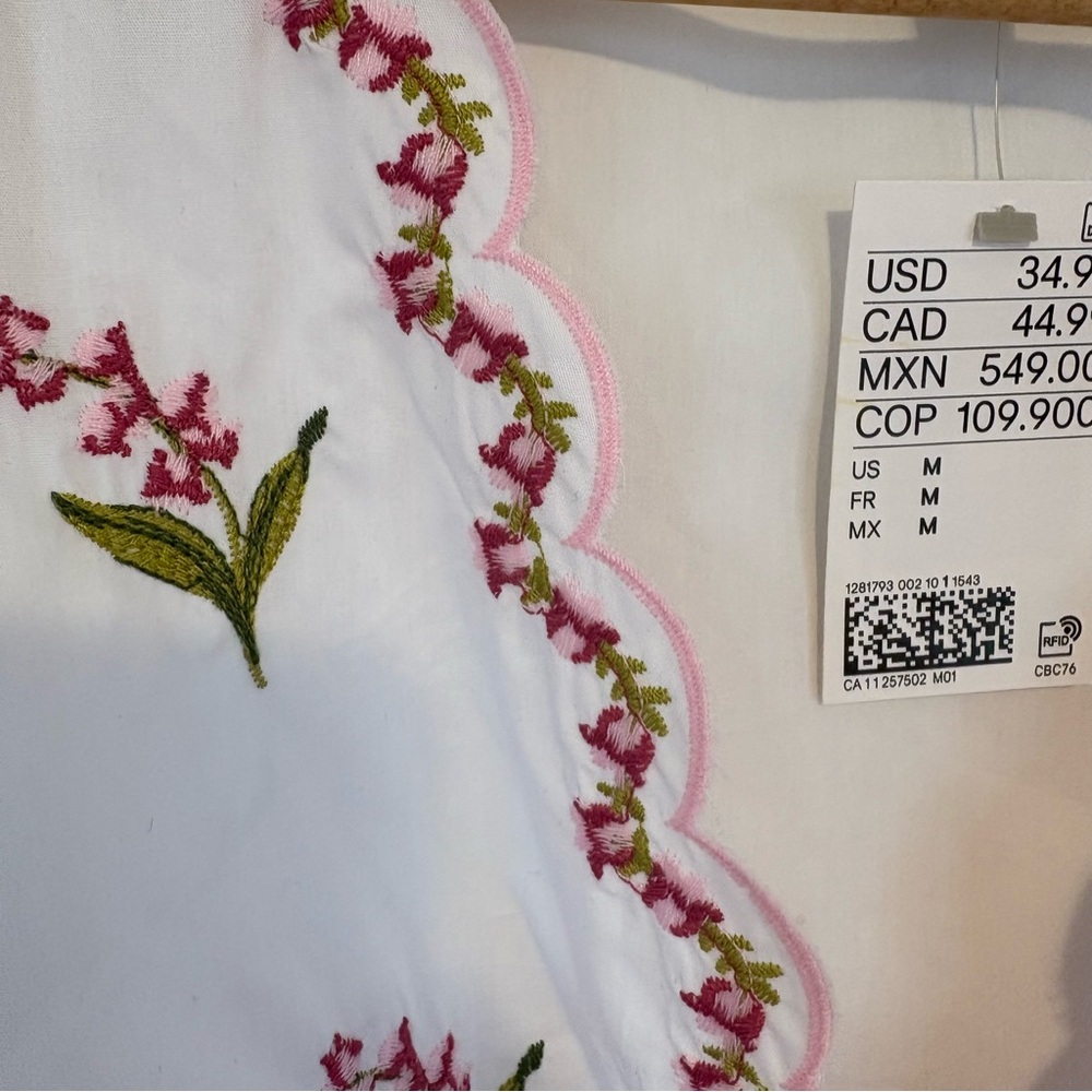 H&M NWT White Floral Embroidered Poplin Blouse Medium - Picture 7 of 8